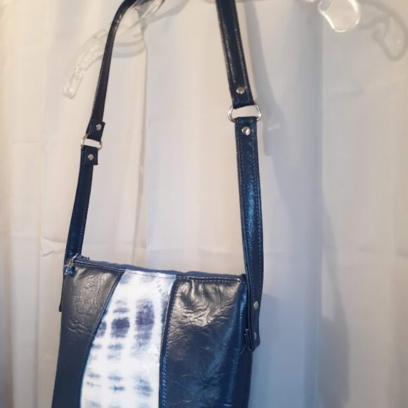 New Boho Tie Dye & Faux Leather Purse Shoulder bag Navy White coastal hippie - Picture 7 of 14